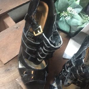 Leather black strapy stilettos